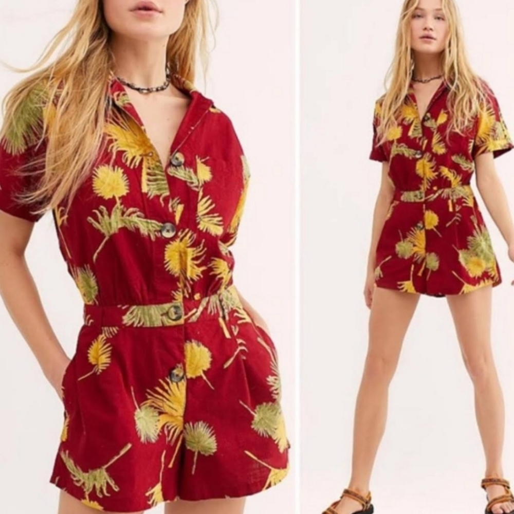 Free People Maroon Combo Malibu Romper size S